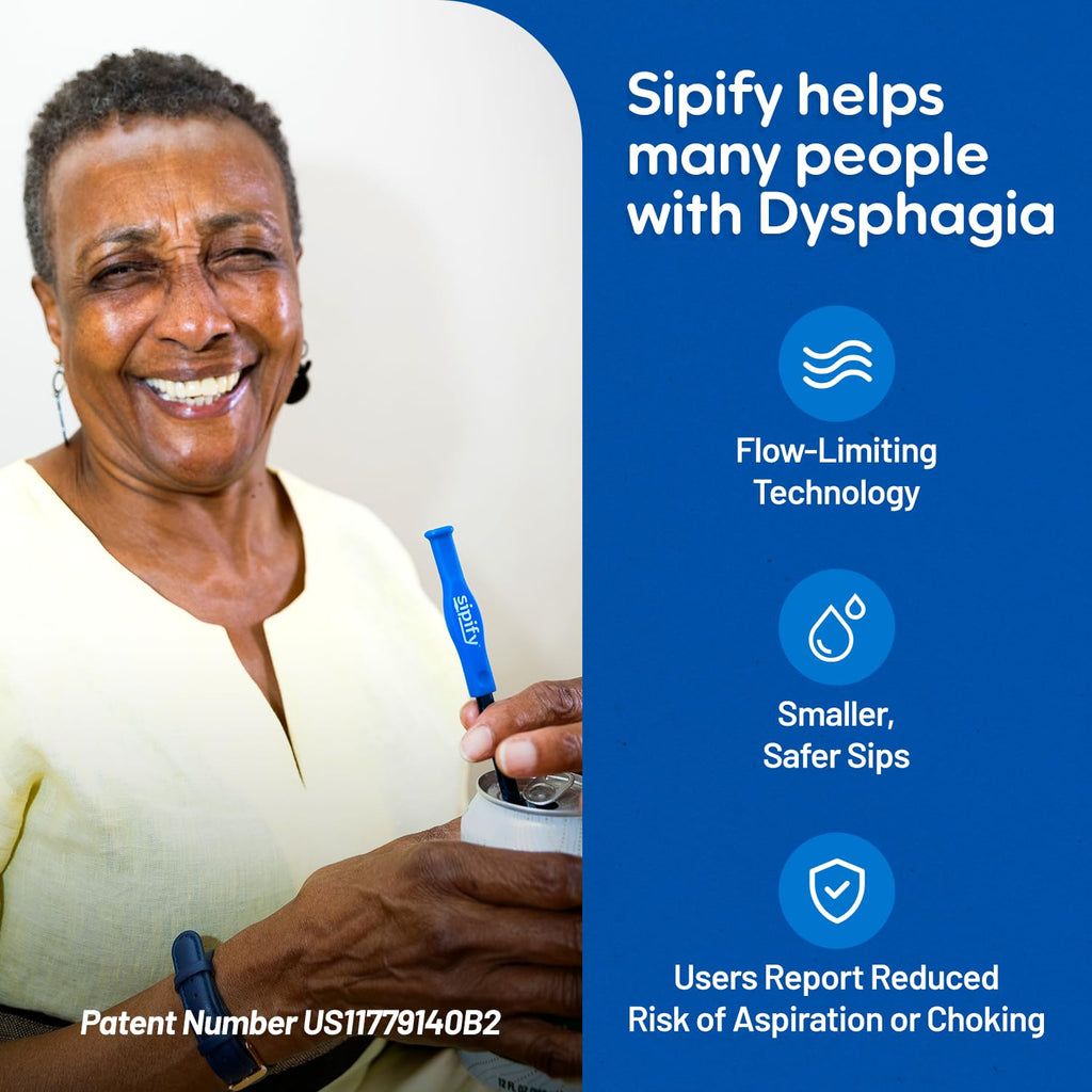 Sipify Flow-Limiting Dysphagia Straw for Safe Drinking | Aerating Straw for Elderly & Dysphagia Patients | Reusable Stainless Steel Straw with Soft Silicone Tip | Dishwasher Safe | 2 Pack