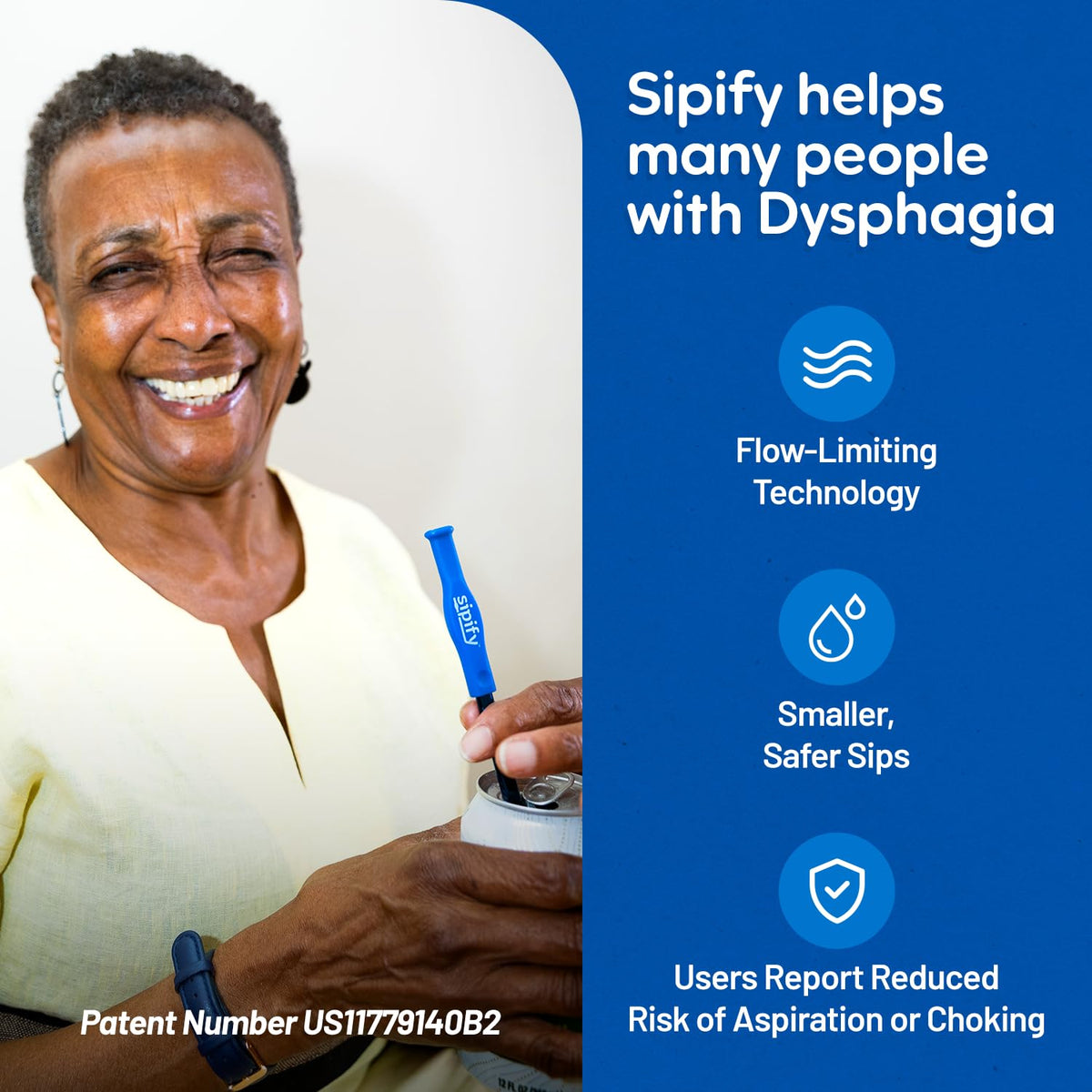 Sipify Flow-Limiting Dysphagia Straw for Safe Drinking | Aerating Straw for Elderly & Dysphagia Patients | Reusable Stainless Steel Straw with Soft Silicone Tip | Dishwasher Safe | 2 Pack