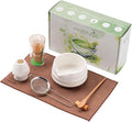 7 Pcs Matcha Set - Ceramic Bowl, Bamboo Whisk with Holder, Sifter, Schima Spoon, Spoon Rest and Tea Towel, Complete Kit for Traditional Matcha and Modern Lattes (White)