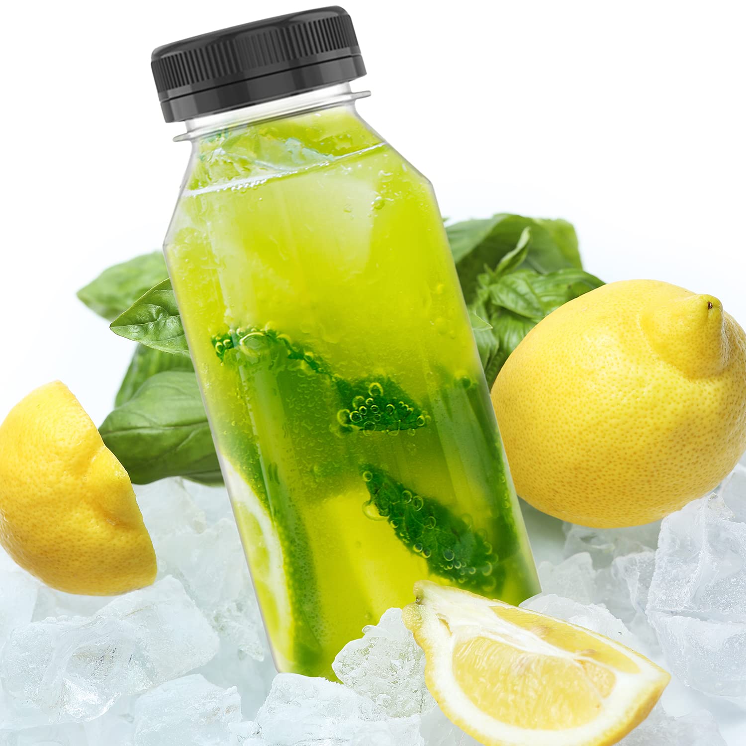 3 Pcs 8 oz Plastic Juice Bottle Bulk Beverage Containers with Black Lids