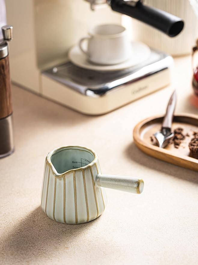 Espresso Cups, Ceramic Espresso Measuring Cup with Handle, Expresso Shots Cups with Scale, Espresso Accessories, 200ML /6 OZ, Light Green