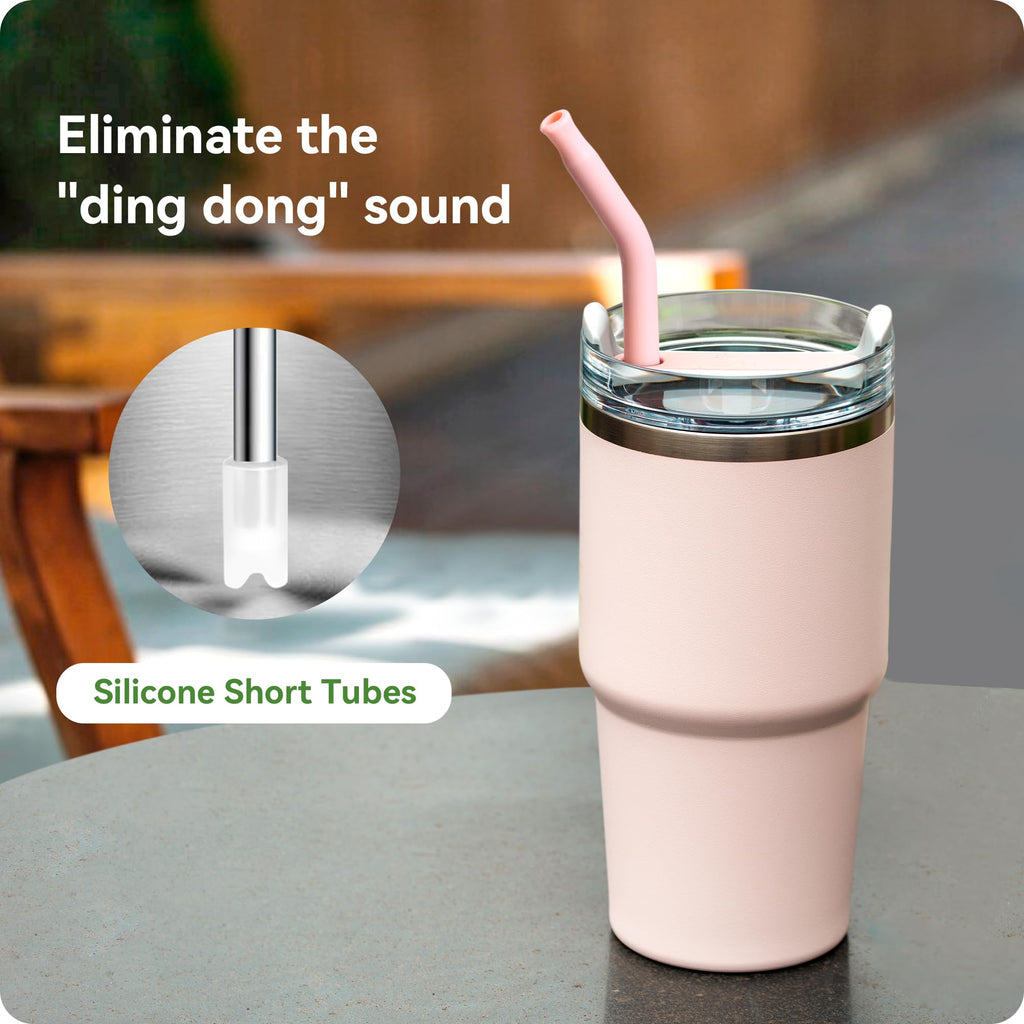 Metal Straws With Silicone Tip For Stanley Adventure Quencher H2.0 Tumbler 14 oz 20 oz, Short Straw Replacement Stainless Seel Straws Reusable For STANLEY Cups 14oz,20 oz, Dishwasher Safe(Apple Green)