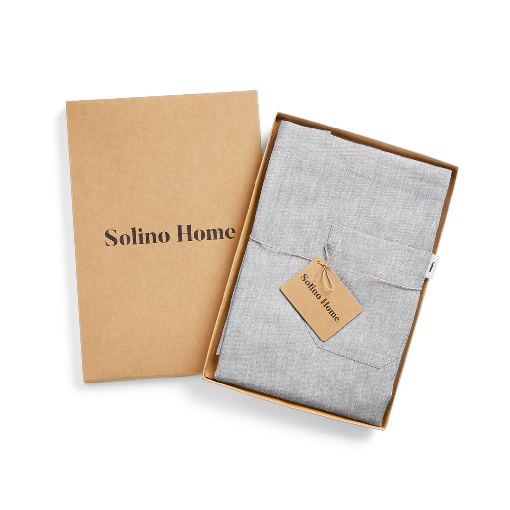 Solino Home 100% Pure Linen Apron, 33 x 30 in, Grey and Grey, Bib Apron
