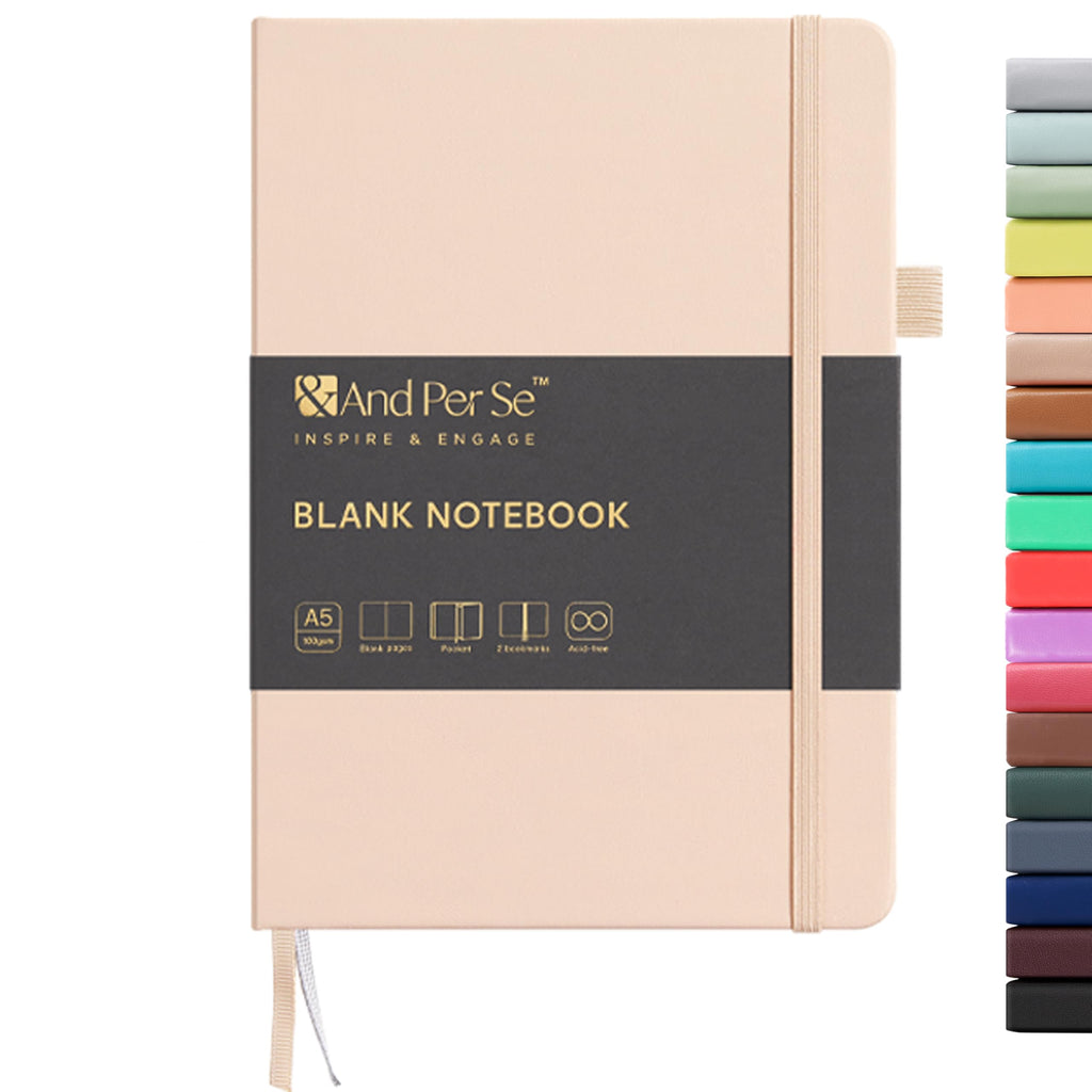 &And Per Se Blank Sketch Notebook, A5 Hardcover, 160 Pages 100gsm Thick Paper, Unlined Journal for Drawing, Doodling, Hand Lettering – Creative Gift for Artists, Designers, Writers (Light Apricot)