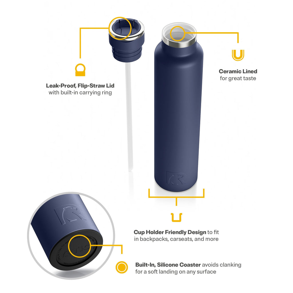 RTIC 26oz Journey Water Bottle, Ceramic Lined, Navy