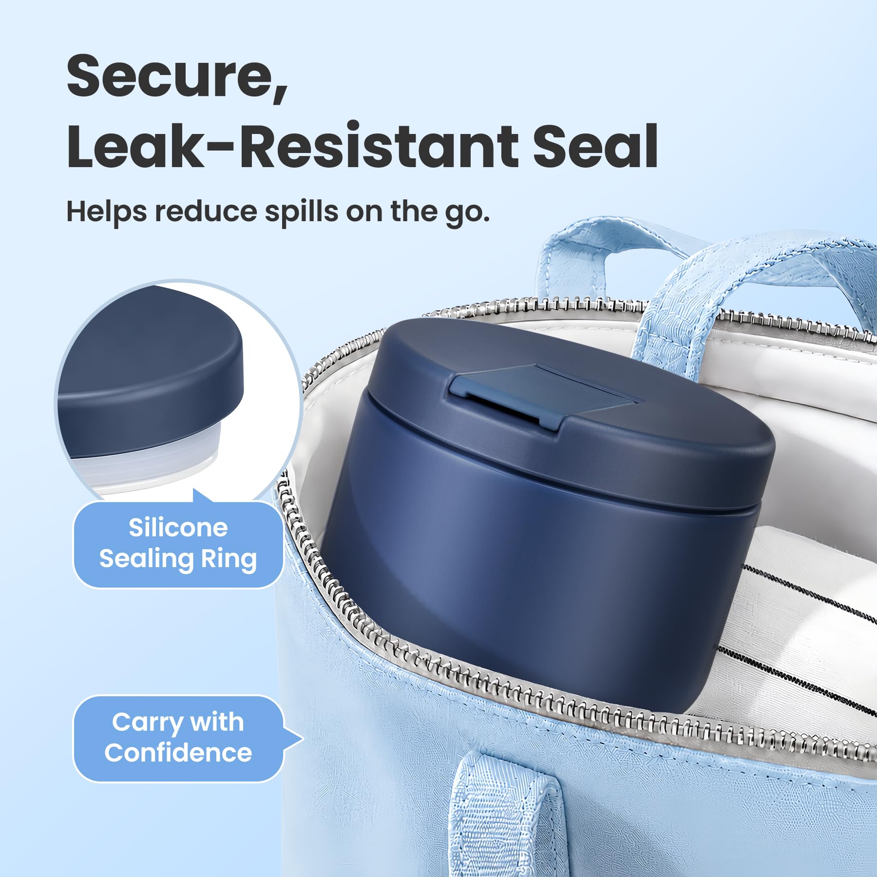 Pawtong 12oz Insulated Vacuum Food Jar with Buckle Lid Wide Mouth Soup Thermo for Hot Food Kids Leakproof Stainless Steel Lunch Container- Blue 1 Pack