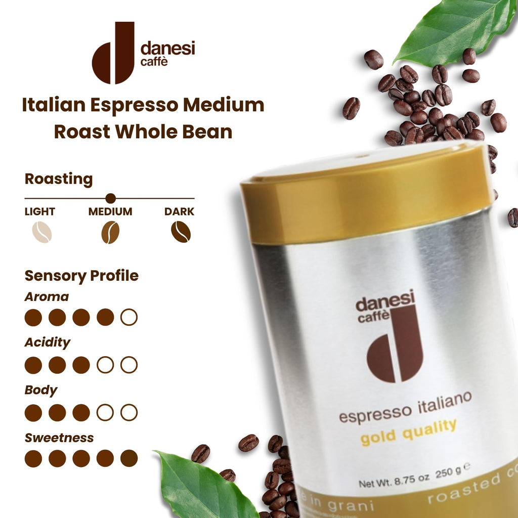 Danesi Caffe Gold Whole Bean Coffee, Medium Roast (8.75 oz)