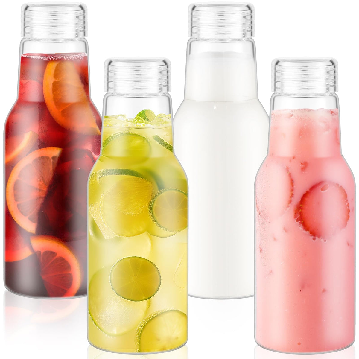 CWHHRN 17 Oz Glass Juice Bottles with Lids, 4 Pack Glass Bottles