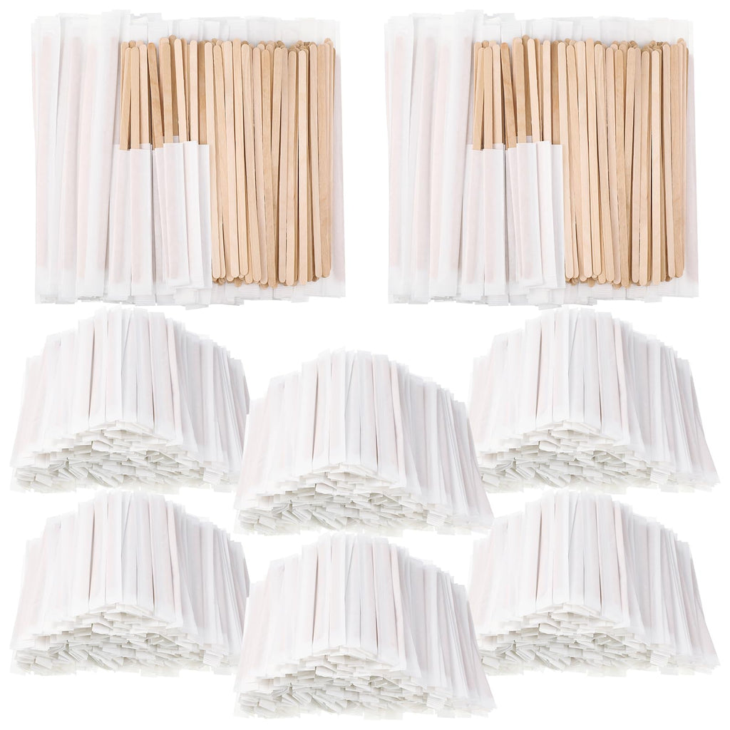 Amyhill 3000 Pcs Individually Wrapped Wooden Coffee Stirrers, Disposable Coffee Stir Sticks Round End Sticks Bulk Wood Stirrers for Cocktail Hot Drinks Restaurant Bar Home Office (7 Inch)