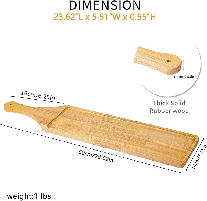 Premium Rubberwood Charcuterie Board with Handle – Durable Wooden Serving Platter for Cheese, Meat, and Appetizers – Perfect for Entertaining, Parties, and Gifts