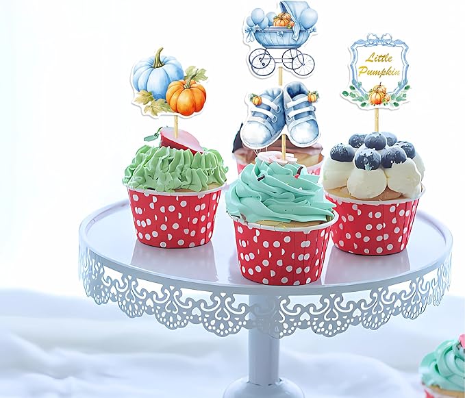 36Pcs Little Pumpkin Cupcake Toppers Blue Pumpkin Cupcake Picks Little Pumpkin Baby Shower Cake Decorations Thanksgiving Party Cake Decorations Kids Birthday Party Supplies