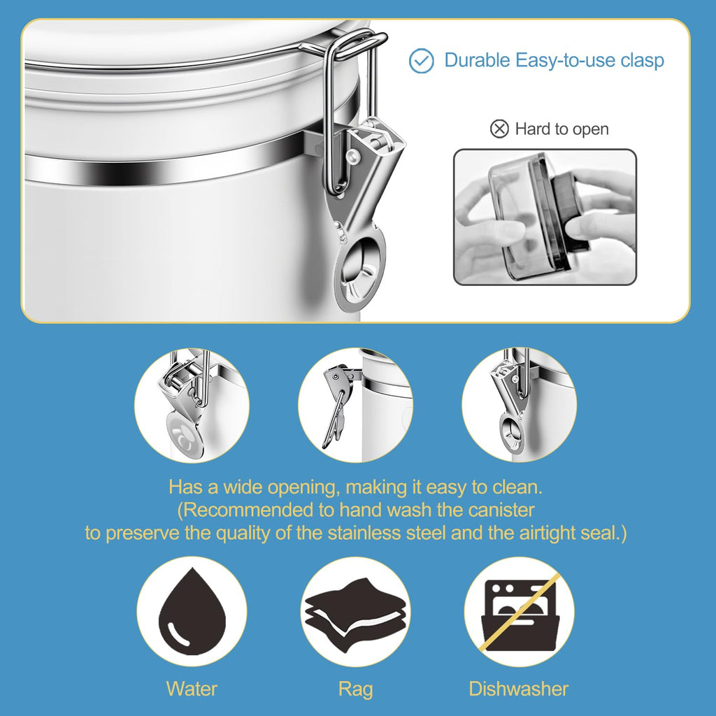 ShanSon Coffee Canister Airtight, Stainless Steel Bean Storage Container with Date Tracker & Scoop, Grounds Sugar Flour Tea Cereal Fits Kitchen Pantry, Ideal Gift for Coffee Lovers,22oz, White