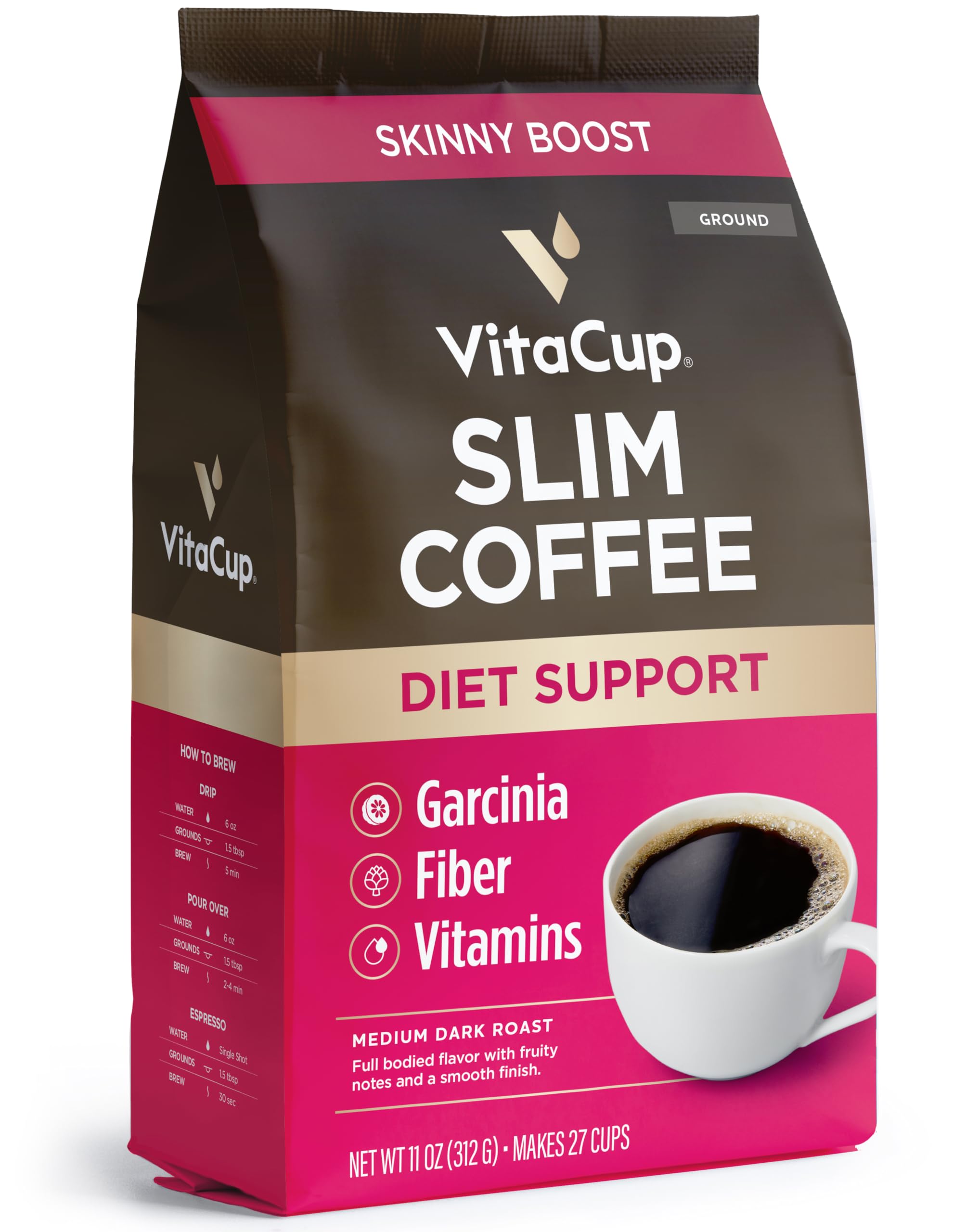 VitaCup Slim Ground Coffee, Diet Support with Ginseng & Garcinia, 11oz
