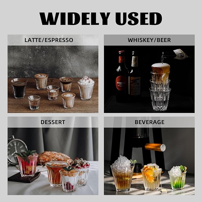 MHW-3BOMBER Espresso Coffee Glasses Set of 6 Drinking Glasses 8.1OZ Latte Glasses for Beverage, Water, Whiskey, Juice, Cocktail, Beer G6195-0S