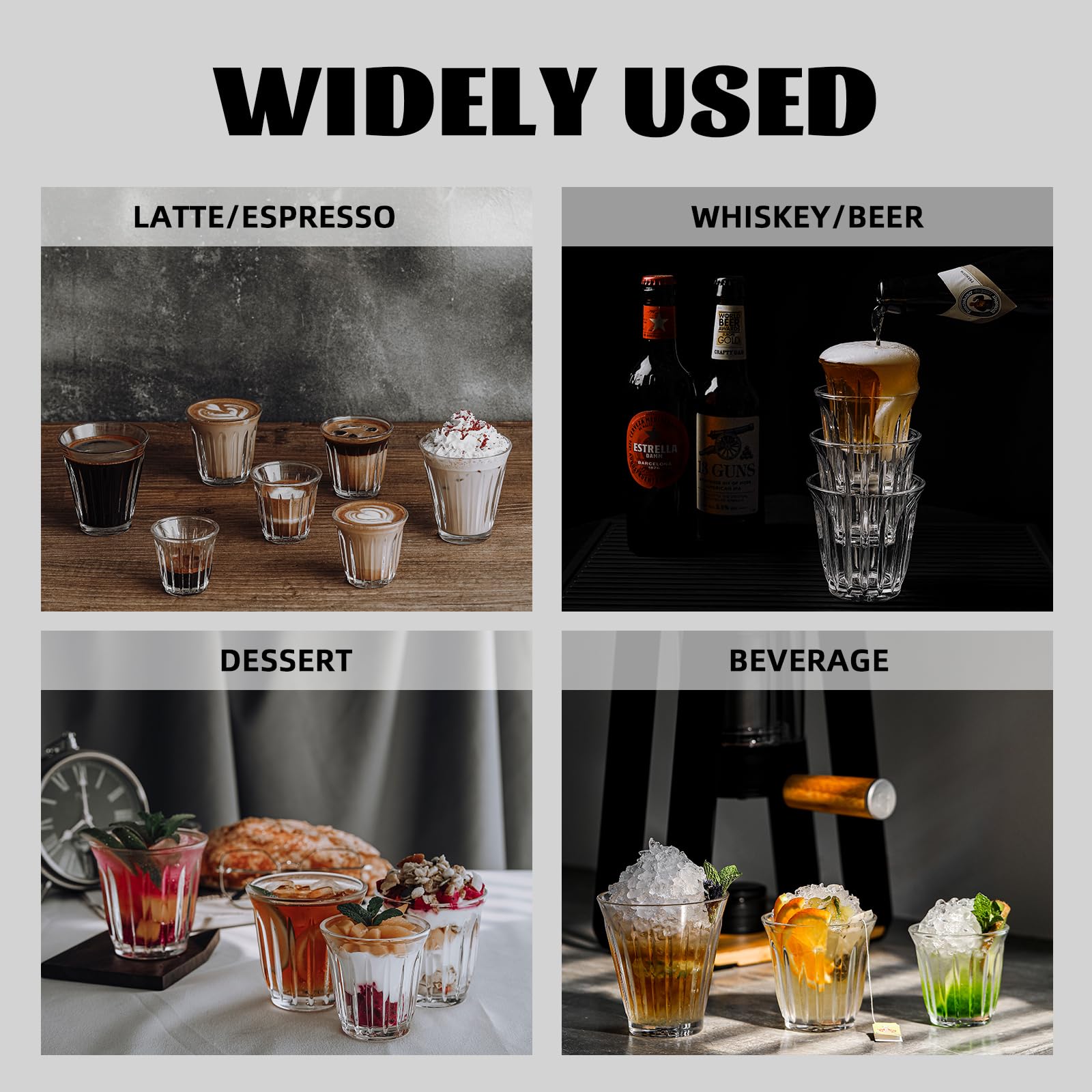 MHW-3BOMBER Espresso Coffee Glasses Set of 6 Drinking Glasses 8.1OZ Latte Glasses for Beverage, Water, Whiskey, Juice, Cocktail, Beer G6195-OS
