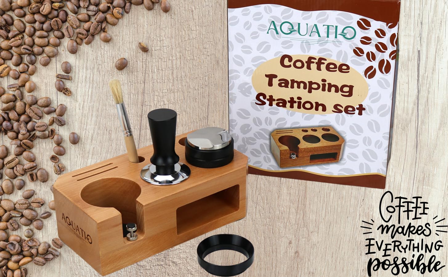 Espresso Tamping Station With Tools - 58mm - Includes Tamper, Distributor, Dosing Funnel & Brush - Wooden Coffee Tamper Station - Espresso Organizer & Portafilter Holder, Best Gift for Coffee Lovers