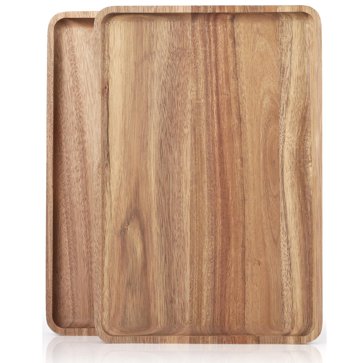 2 PCS Solid Acacia Wood Serving Trays 16 * 12 inch Rectangular Wooden Serving Platters Natural Wooden Boards for Bar Coffee Party