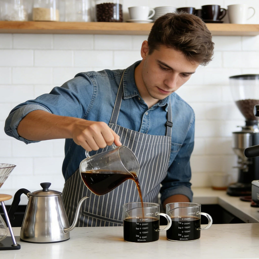 BCnmviku Espresso Cup Measuring Cup Triple Pitcher Milk Cup 250ML/8.5OZ Espresso Cups with Handle Shot Glass with V-Shaped Mouth Clear Accessories Milk Frothing Pitcher (1)