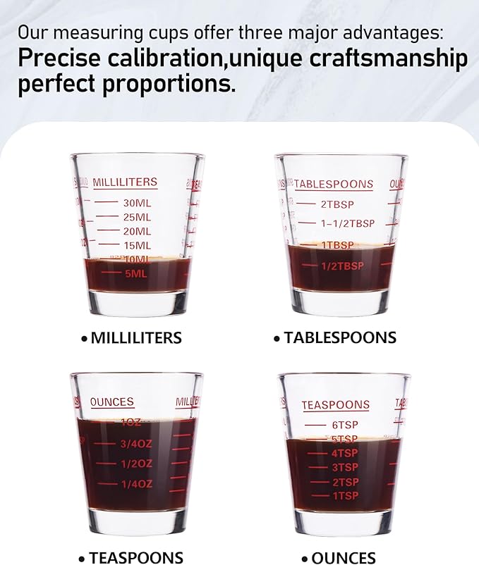 Shot Glasses Measuring Cup Set 2PACK Espresso Shot Glasses Liquid Heavy Glass 26-Incremental Measurement 1 OZ, 2 TBS, 6 TSP, 30 ML Kitchen Tools (White)