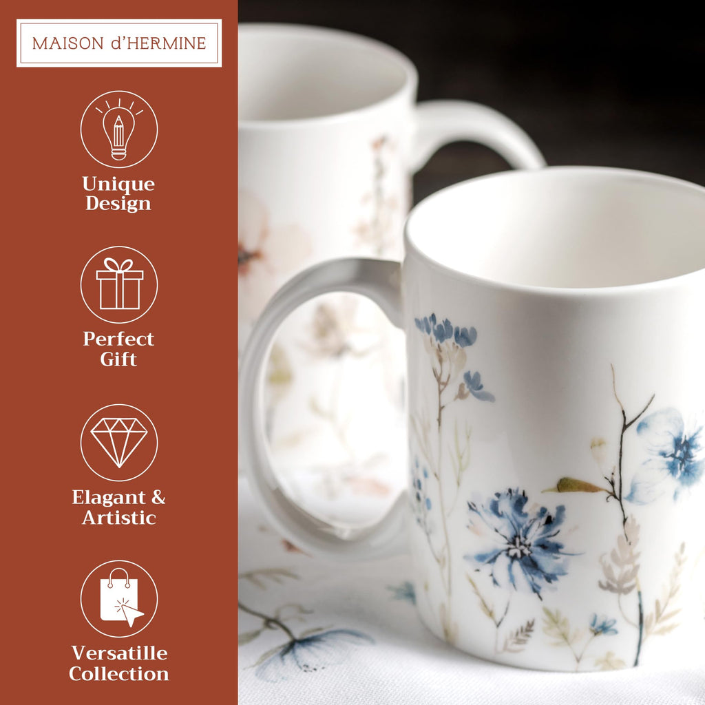 Maison d' Hermine Coffee Mug with Handles Tea Cups (15 Ounce, Pack of 2)