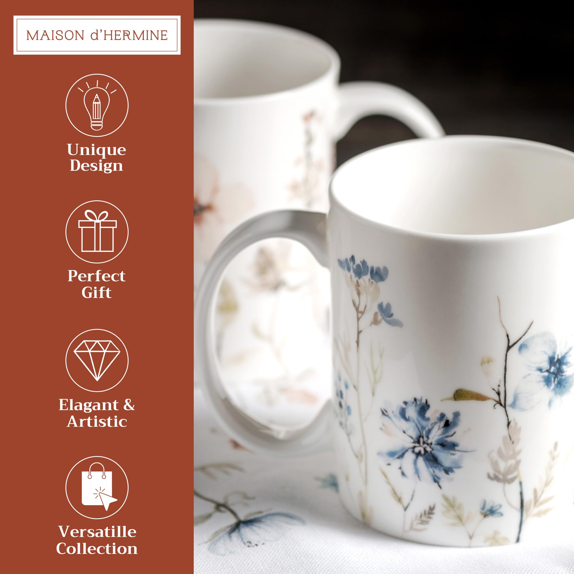 Maison d' Hermine Coffee Mug with Handles Tea Cups (15 Ounce, Pack of 2)