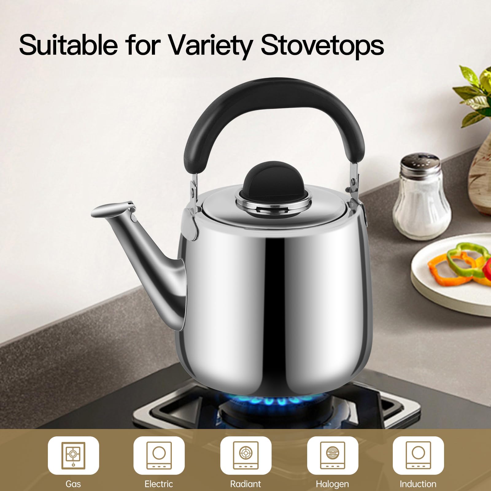 MAXCOOK 2.1 QT Stainless Steel Whistling Tea kettle for Stove Top