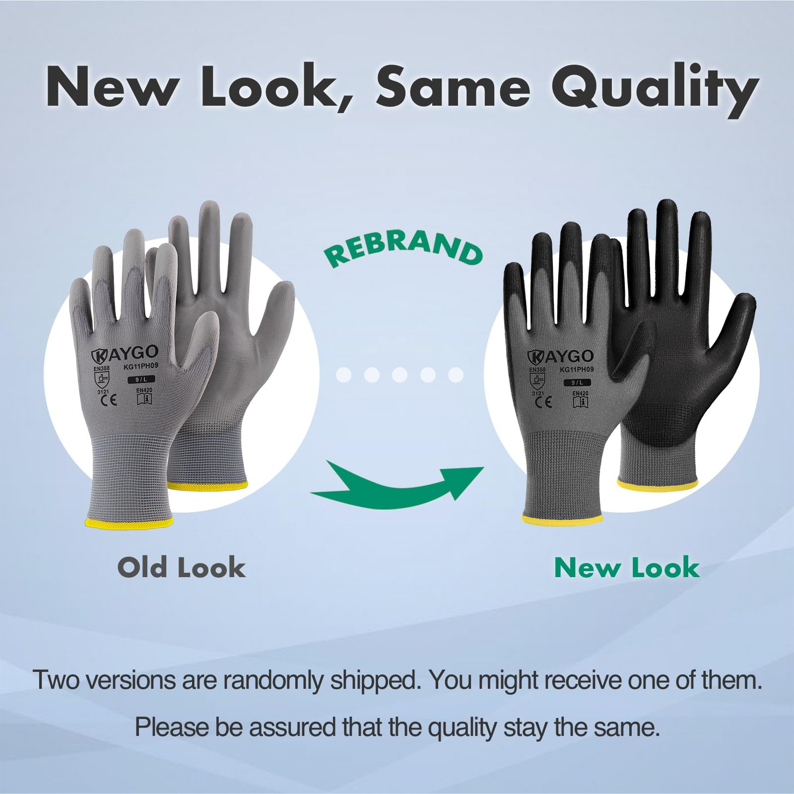 KAYGO Safety Work Gloves for Men Women, PU Coated Palm & Fingers, KG11P