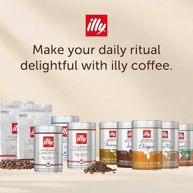 Illy Whole Bean Coffee, Costa Rica Medium Roast - Notes of Caramel, Chocolate, and Vanilla - 100% Arabica - Whole Beans - Pressurized Packaging Sealed for Freshness - 8.8oz can (Pack of 6)