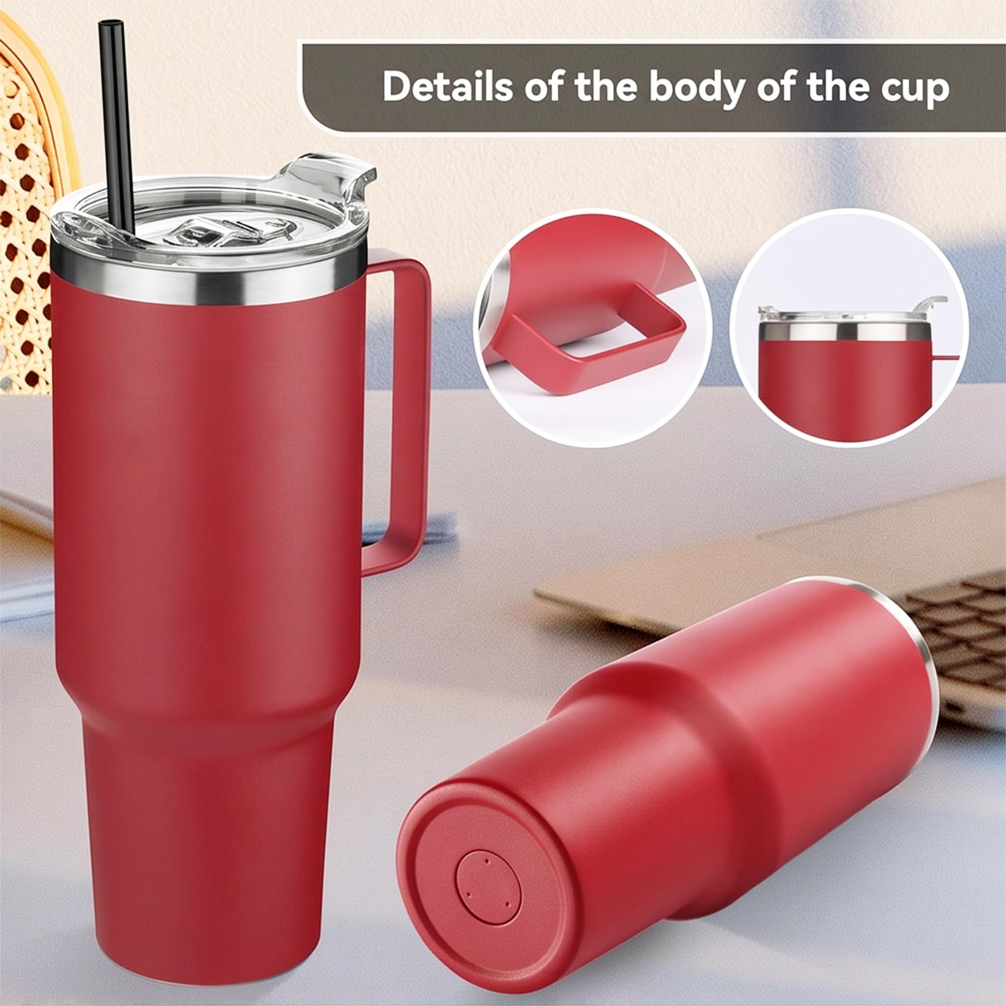 HASLE OUTFITTERS 40 oz Stainless Steel Tumbler with Handle, Vacuum Insulated Tumblers Bulk, Reusable Double Wall Travel Coffee Mug, Durable Powder Coated Water Bottles(Wine Red, 4)