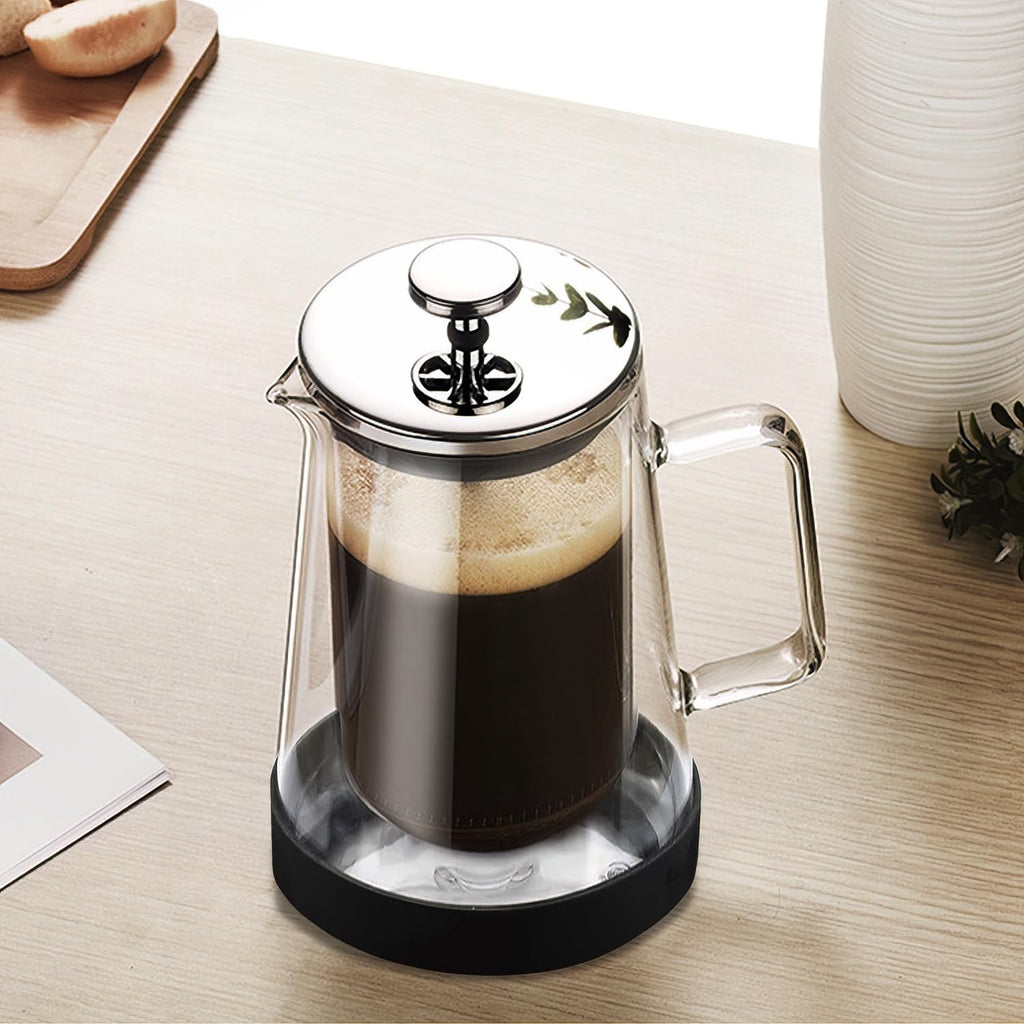 HOOVIEN French Press Coffee Maker 34Oz - Double-Wall Insulated Borosilicate Glass - Ergonomic Handle - Coffee Gift - Tea & Coffee Press