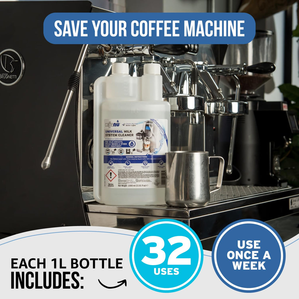 Caffenu Universal Milk System Cleaner, Use on All Machines, 33.8fl oz/1 L