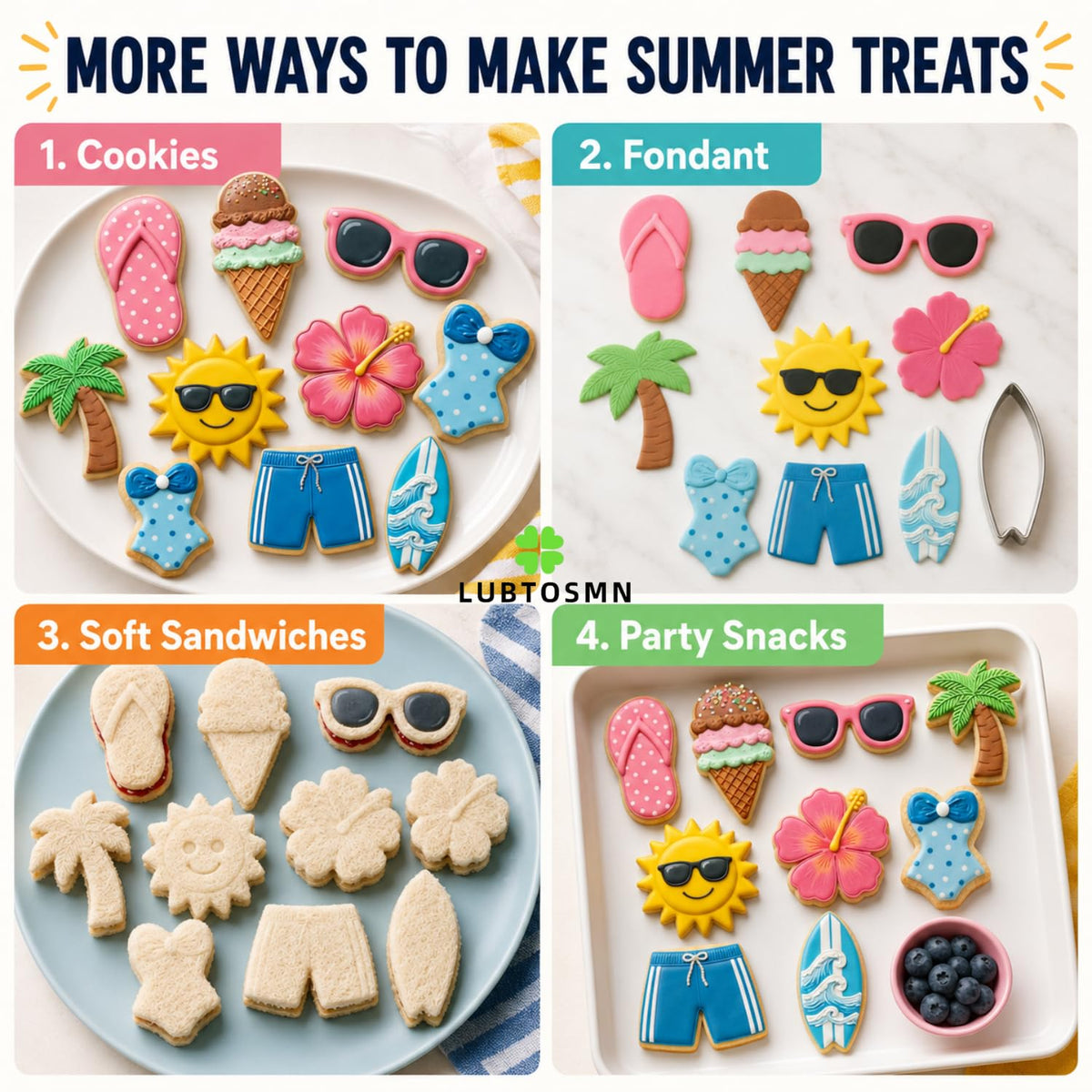 LUBTOSMN 9 Piece Summer Cookie Cutters Set, Silicone Rim Baking Set