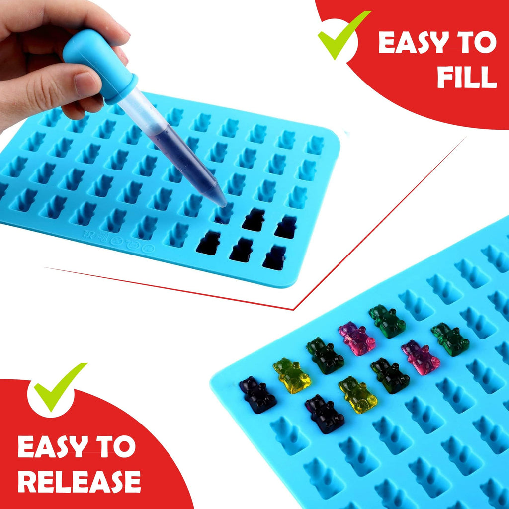 RUGVOMWM Gummy Bear Silicone Candy Molds - Set of 4 Gummy Bear Mold Trays with Dropper, Fun Making Gummy Bears with Non Stick Silicone Candy Molds, Perfect Silicone Molds for Gummy Bear Candy…