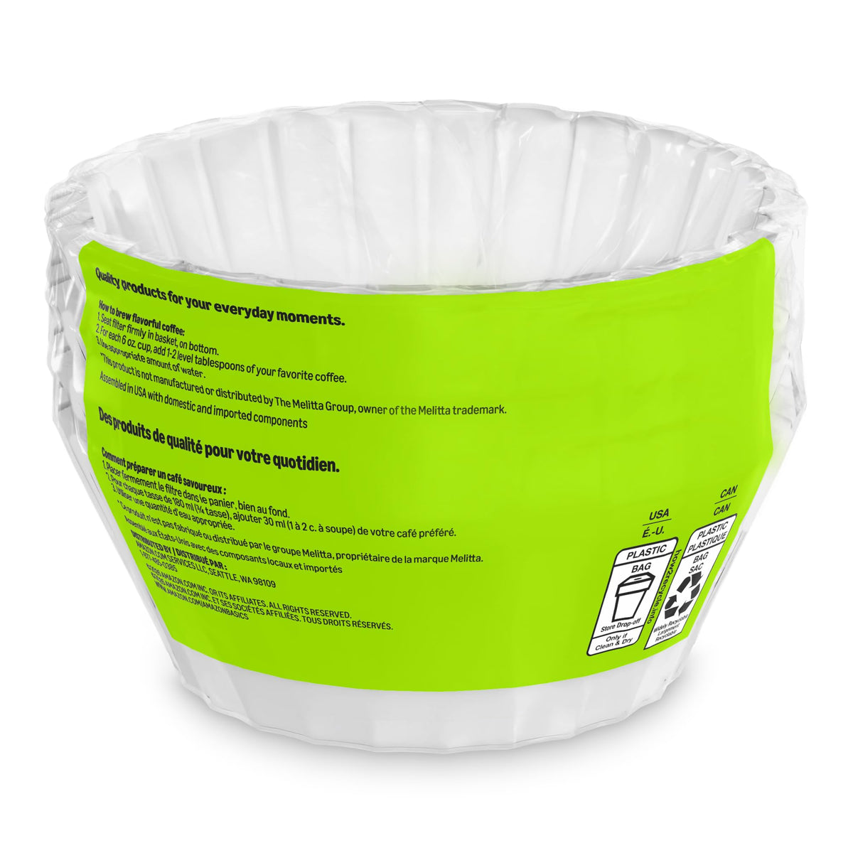 Amazon Basics Basket Coffee Filters for 8-12 Cup Coffee Makers, White, 200 Count, Packaging May Vary