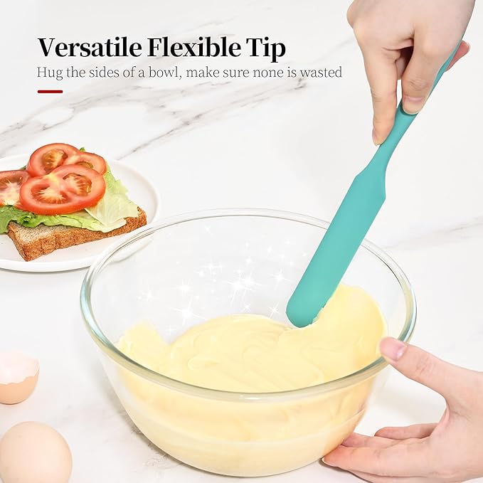 600ºF Heat Resistant Spatulas, High Heat Food Safe Semless Kitchen Silicone Scraper Set for Cooking Baking Mixing Scraping Stirring Nonstick Cookware Pan Bowl (4Pcs,Turquoise)