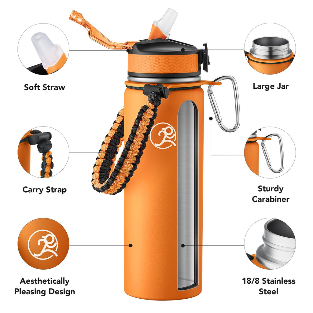 GOSWAG 24oz Insulated Stainless Steel Travel Water Bottle, 2 Lids