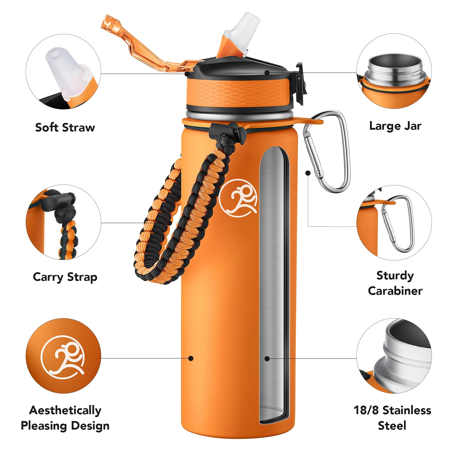 GOSWAG 24oz Insulated Stainless Steel Travel Water Bottle, 2 Lids