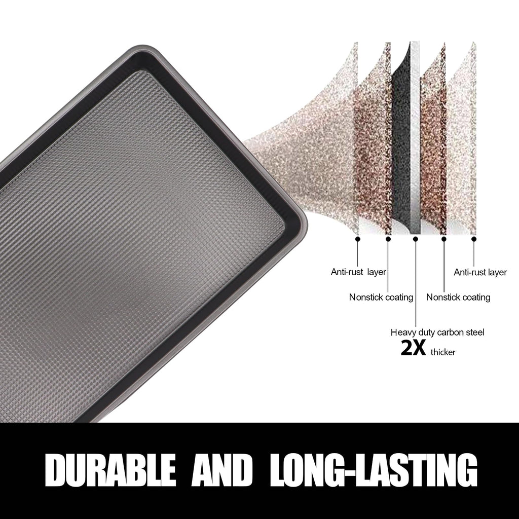 JOHO BAKING Cookie Sheets for Baking Nonstick, 2 Pack Heavy Duty 0.8mm Dark Gray Sheet Pan Set Quarter(9x13in) & Jelly Roll(10x15in), Diamond Textured Commercial Grade, Small Oven Safe