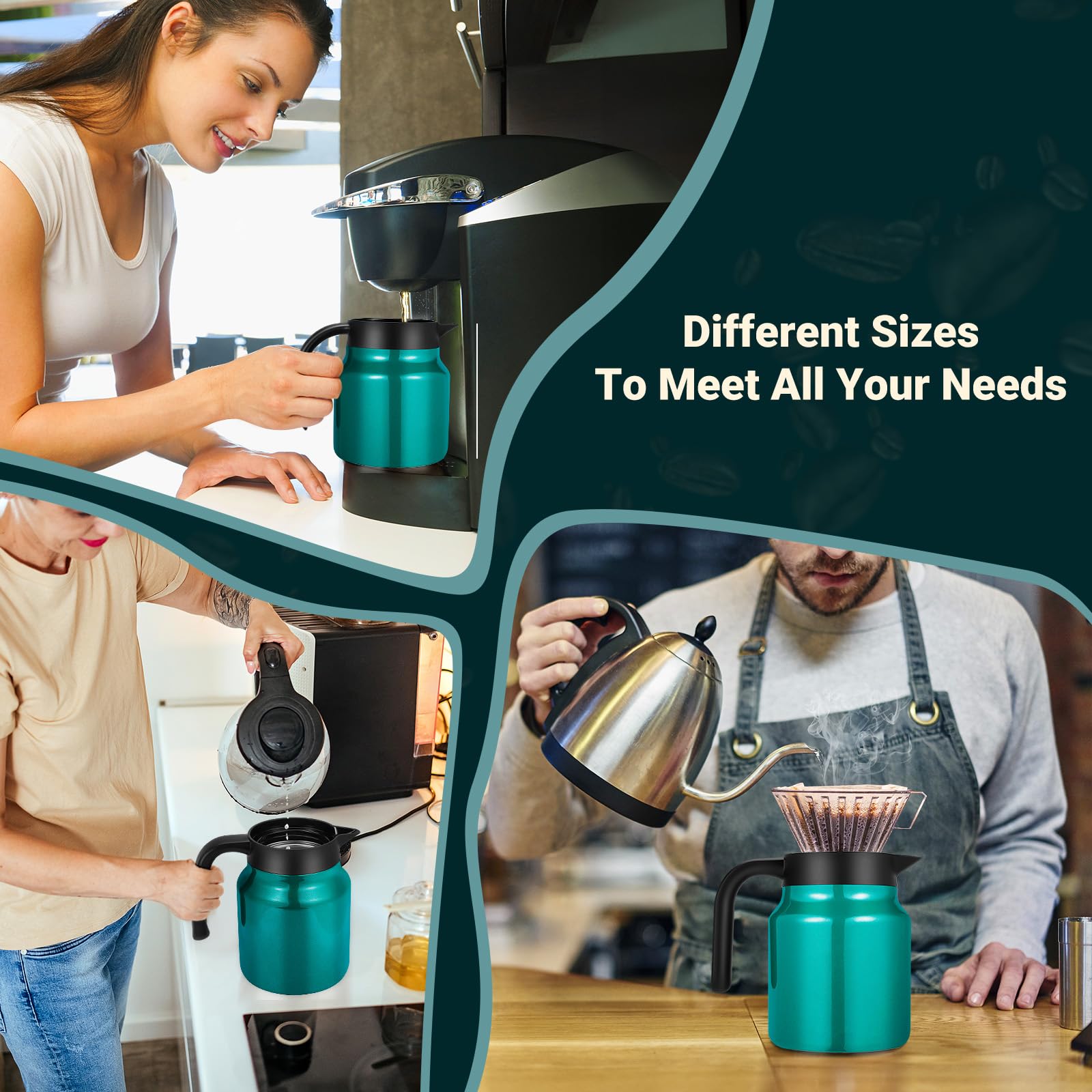 WYHVAND Insulated Coffee Carafe, 34 oz, Keeps Hot for 12H, Agave Teal