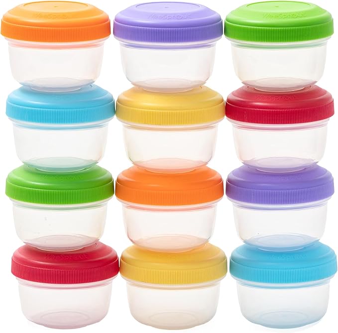 WeeSprout Leakproof Baby Food Storage - 12 Set, Small Plastic Containers with Lids, Lock in Freshness, Nutrients & Flavor, Freezer & Dishwasher Friendly, 4oz Snack Containers (Variety Matte)