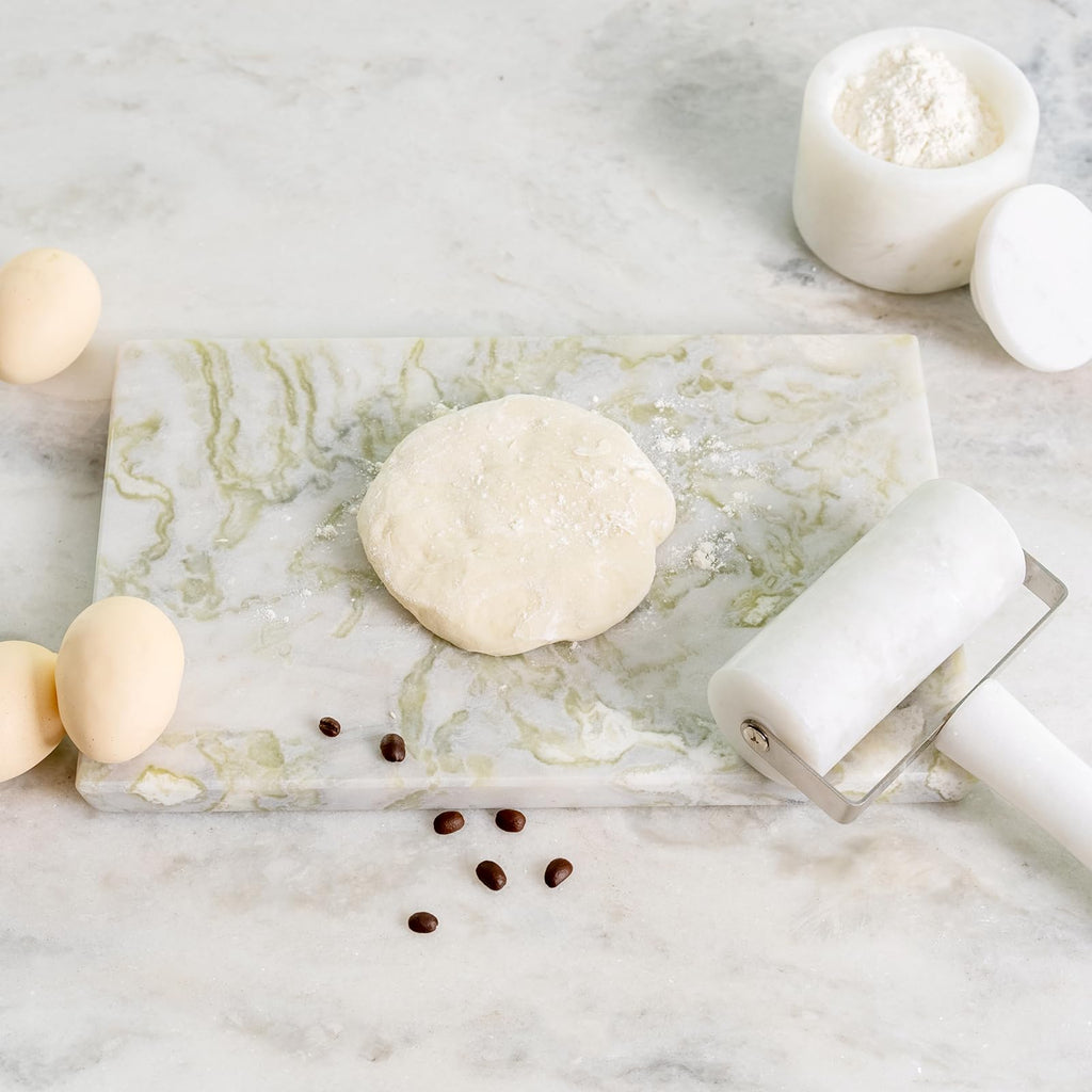 Koville Multi-Purpose Pastry Marble Tray Cutting Board With Non-Slip Feet, 12x8 Inch Rectangular Marble Cutting Boards Cheese Board for Kitchen, Stone Charcuterie Board Chopping Slab for Home Decor