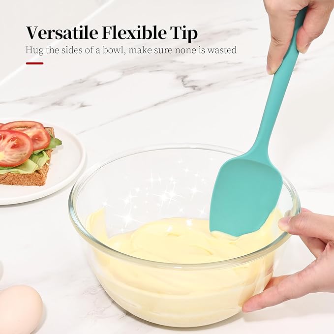 600ºF Heat Resistant Spatulas, High Heat Food Safe Semless Kitchen Silicone Spoon Spoonula Scraper Set for Cooking Baking Mixing Scraping Stirring Nonstick Cookware Pan Bowl (3Pcs,Turquoise)