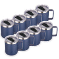 Volhoply 14oz Insulated Stainless Steel Coffee Mug with Lid Bulk 8 Pack,Double Wall Vacuum Travel Coffee Cup with Handle,Reusable Metal Cups Tumbler,Camping Mugs Keep Hot,Ideal Gifts(Navy,8)