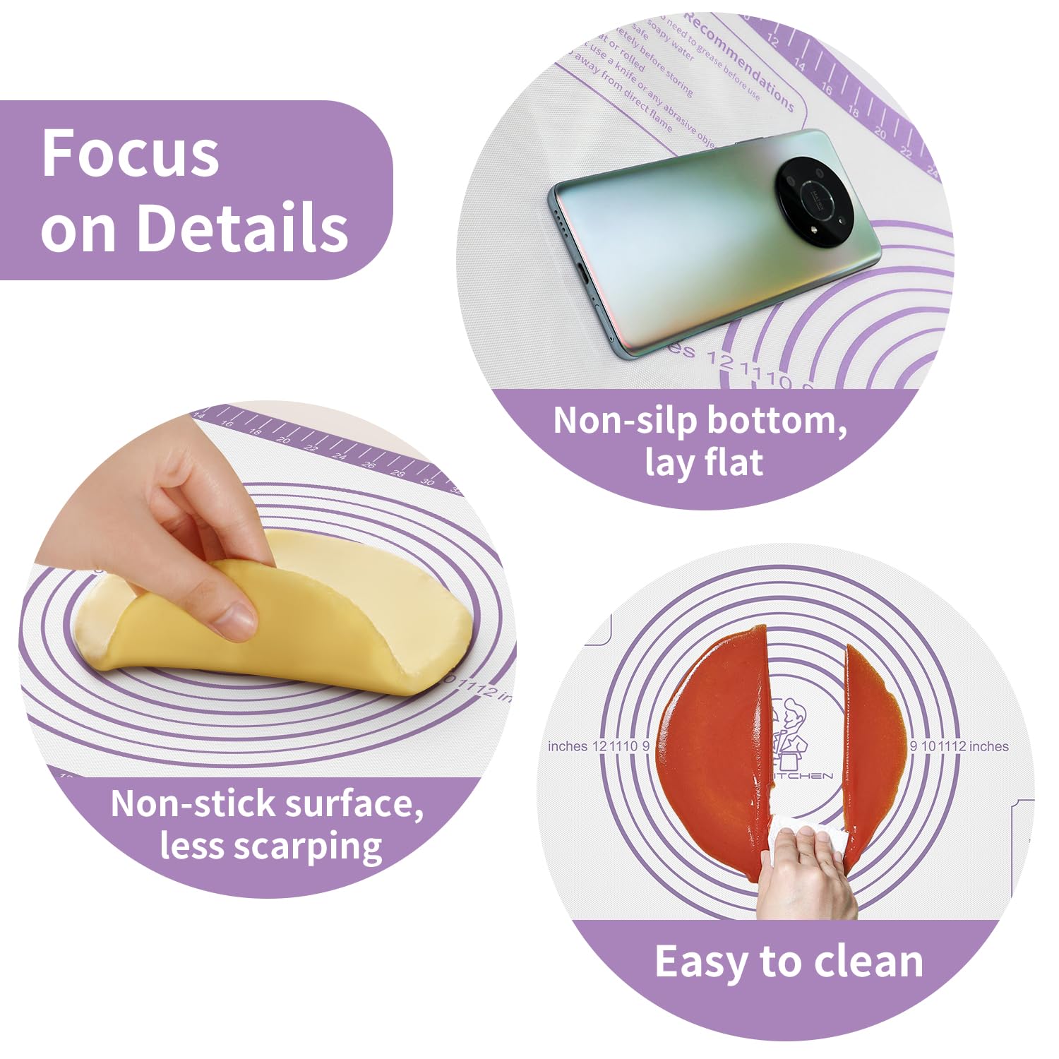 Silicone Mat for Baking, Non Stick Silicone Pastry Mat for Dough Pie Crust, Rolling Mats for Making Cookies Macarons Bread, Easy to Clean& Store