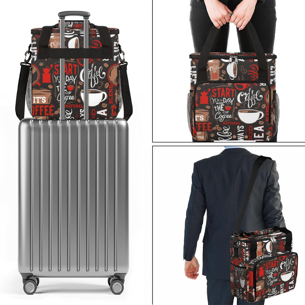 Keurig K-Mini Plus Portable Single Serve Coffee Brewer Case with Pockets for K-cup Pods - Brown and Red Travel Carrying Storage Tote Bag