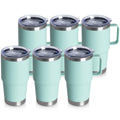20oz Tumbler Bulk with Lid, Stainless Steel Tumbler Bulk with Handle, Metal Insulated Travel Coffee Mug Set with Handle, Double Wall Vacuum Leak Proof Tumbler Cup, Mint Green 6 Pack