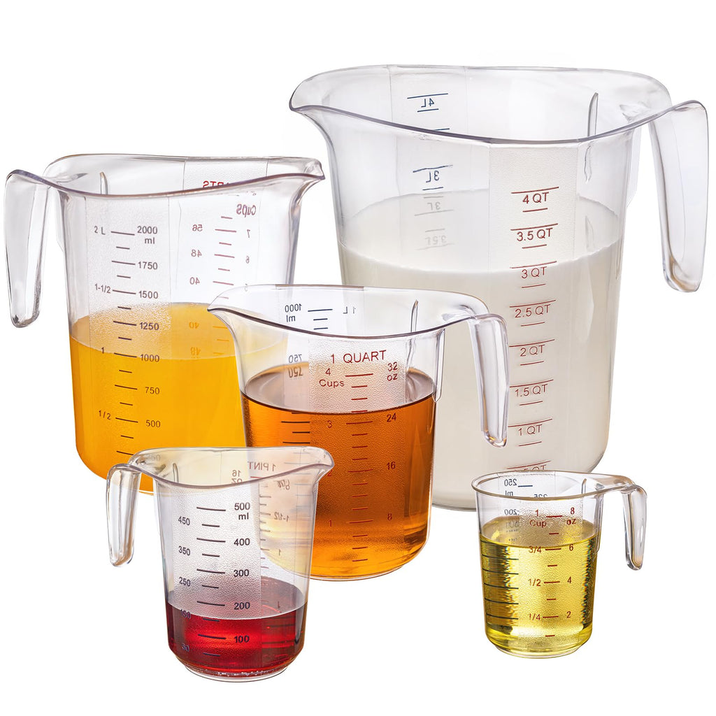 DaYammi Measuring Cups 5-Piece, Unbreakable Food-Grade Plastic Measuring Cup for Dishwasher, 1/2/4/8/16-Cup Nesting Liquid Measuring Cups for Prepping, Baking, Cooking, Readable Markings, Clear