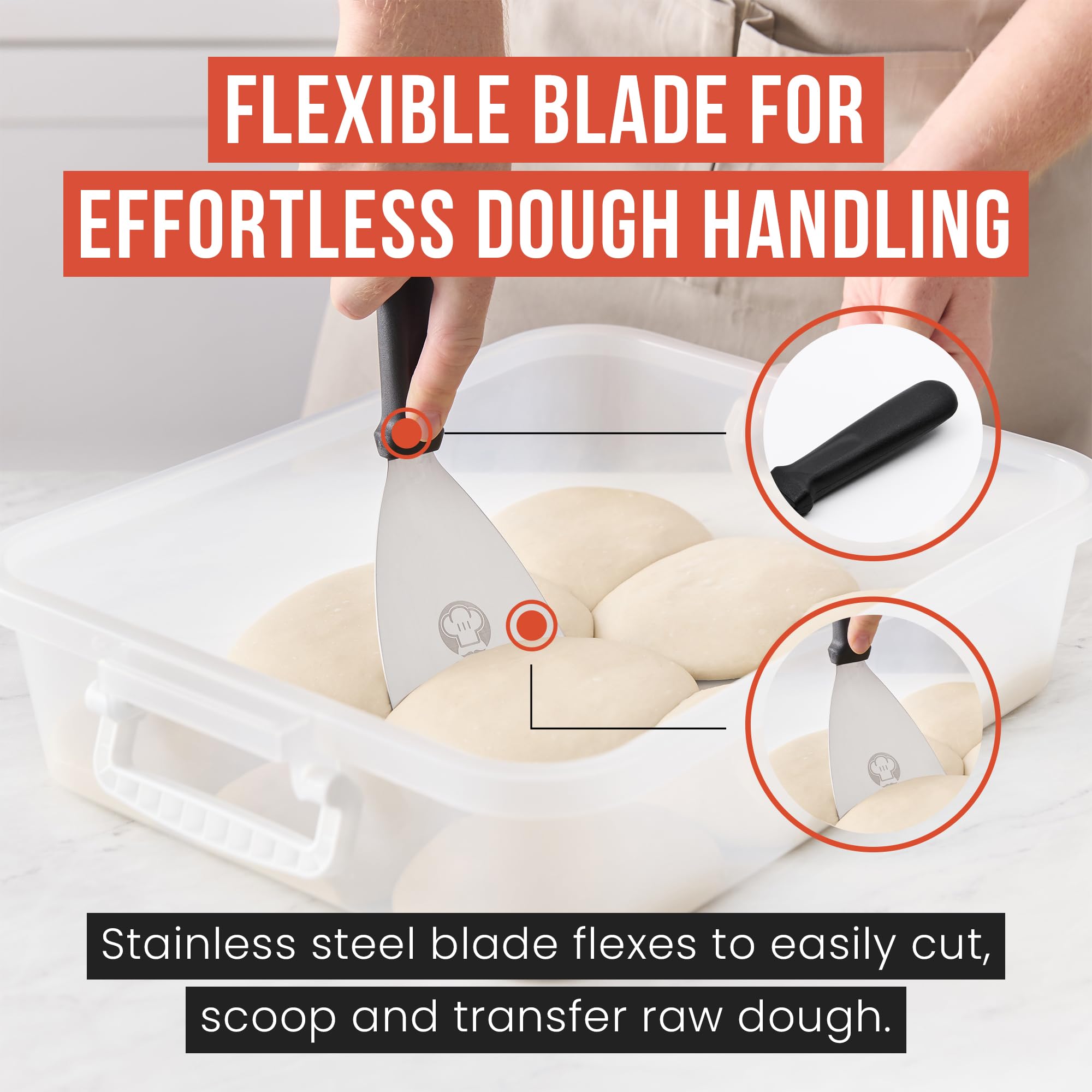 Chef Pomodoro Stainless Steel Bench Scraper, Pizza Dough Cutter, 4 inch