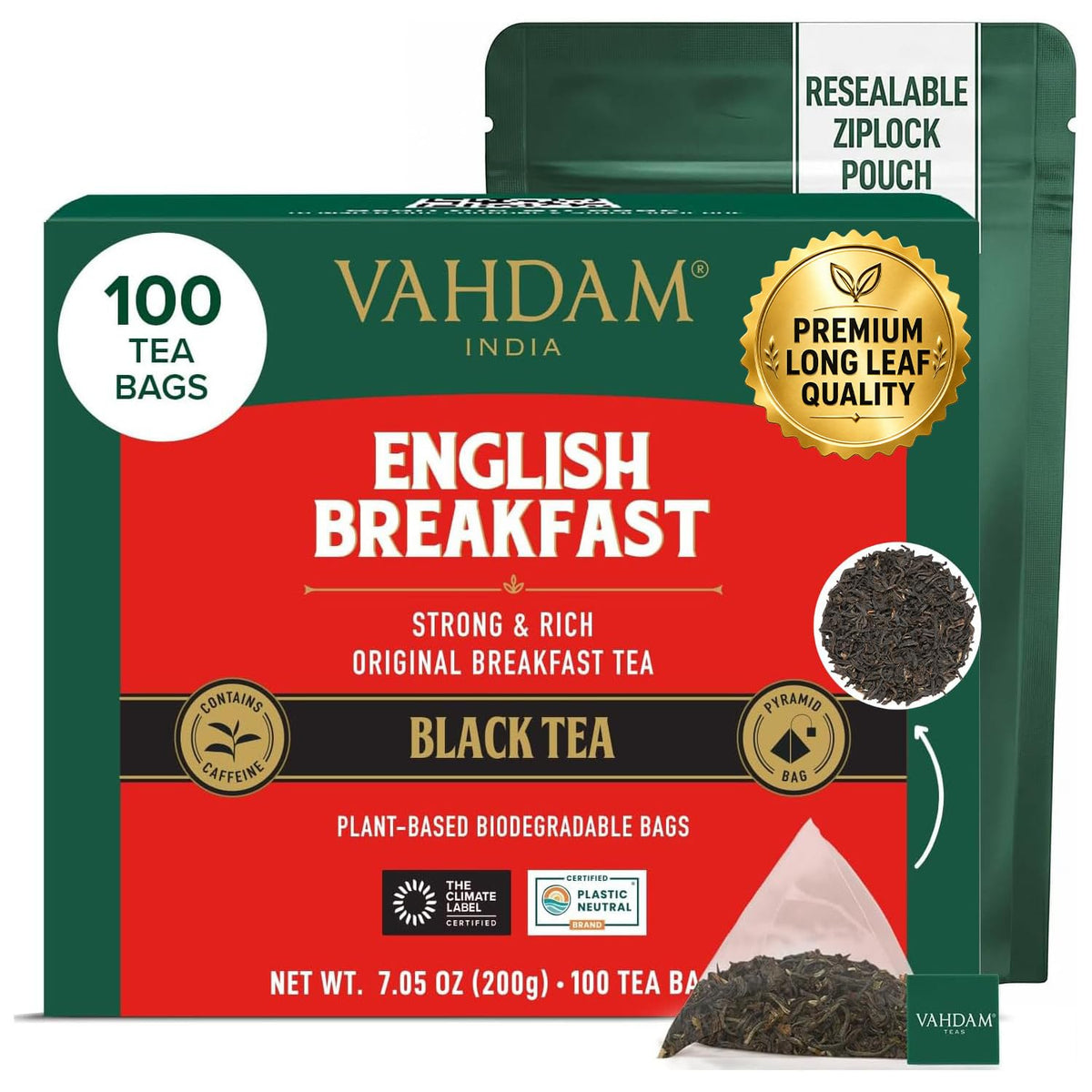 VAHDAM Earl Grey Tea Bags (100 Count)Bergamot Black Tea in Pyramid Tea Bags