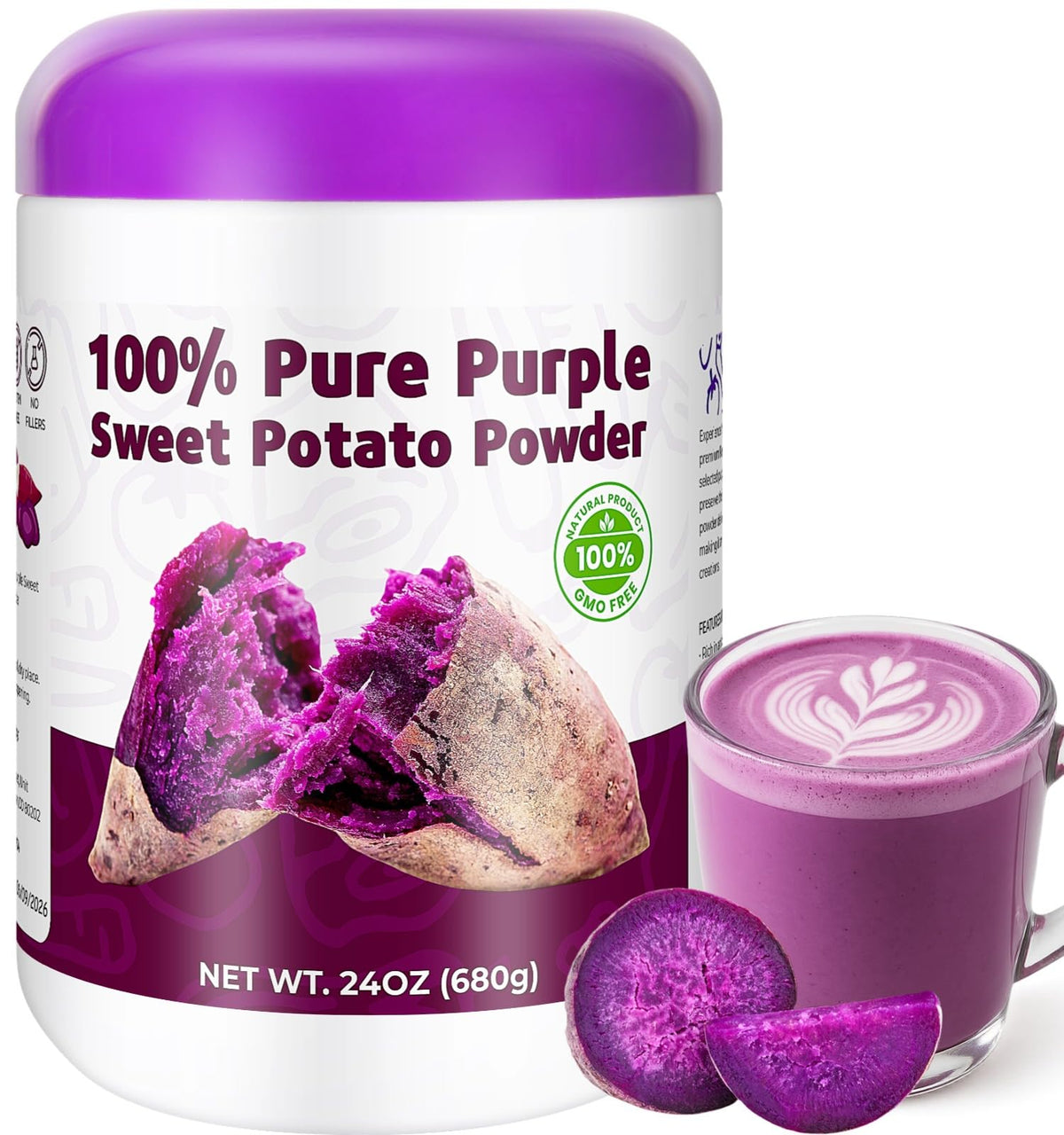 24oz Pure Purple Sweet Potato Powder, 100% Natural Food Coloring for Baking